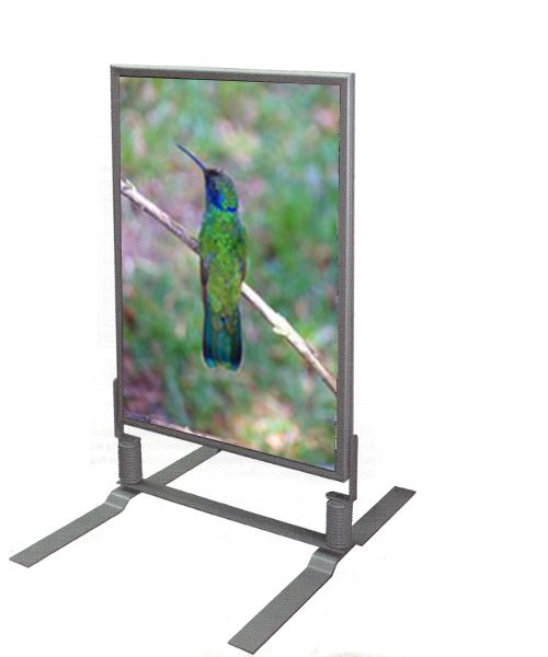 Esquivent Stop Trottoir avec double ressorts pour résister au vent. Cadre aluminium double face avec film protection des visuels - nombreuses dimensions -Visuels en option. Vente en ligne